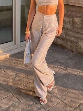 NWT REVOLVE SLA the Label Sparkle  Wide-Leg Pants sz L